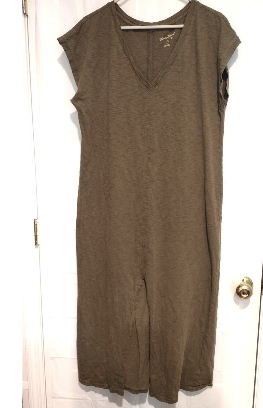 Universal Thread Medium Green Dress Casual Lounge Errands Cotton Front Slit Long
